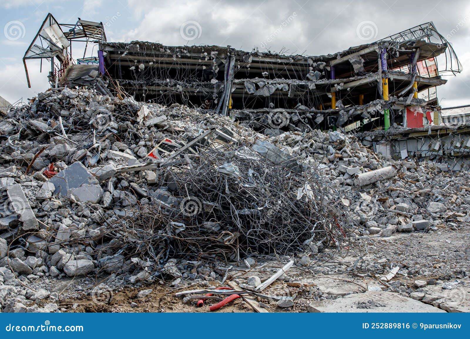 Destroyed Building. Ruins of Concrete and Metal. Stock Photo Image of