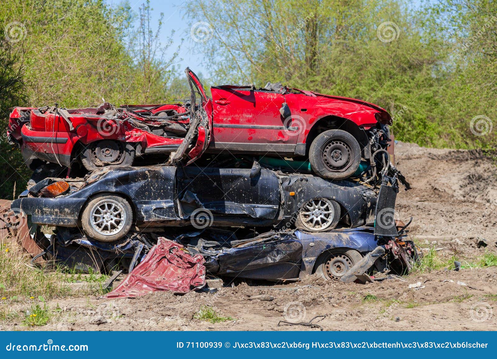 Destroyed Cars Lying on a Pile Stock Image Image of crash, compressed
