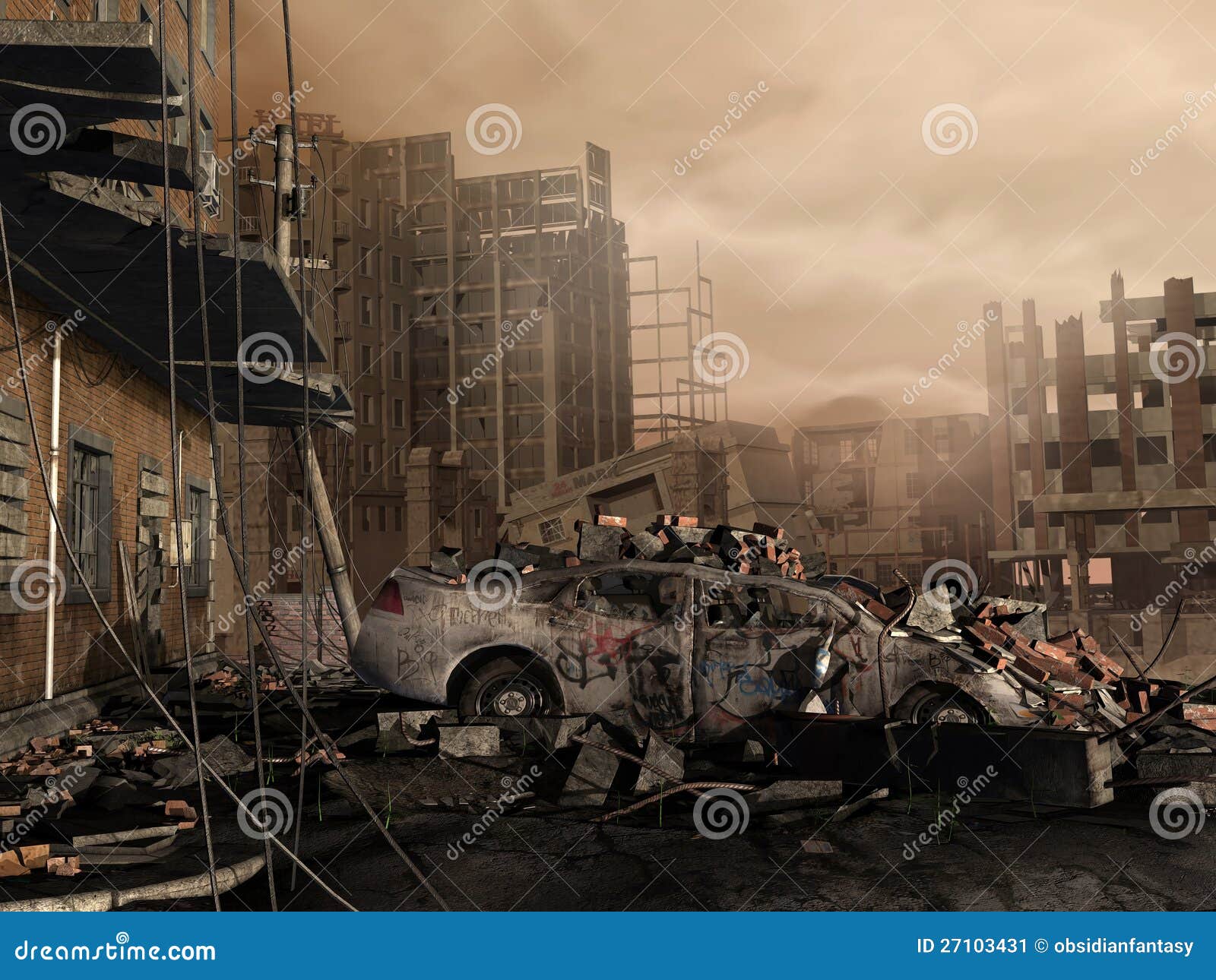 Destroyed city stock illustration. Image of city, illustration - 27103431