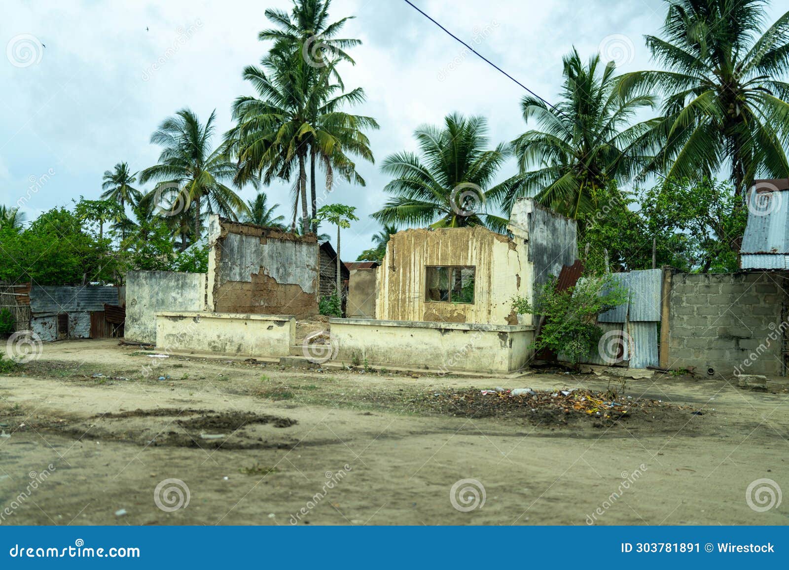 destroyed house in mocimboa da praia in cabo delgado, mozambique