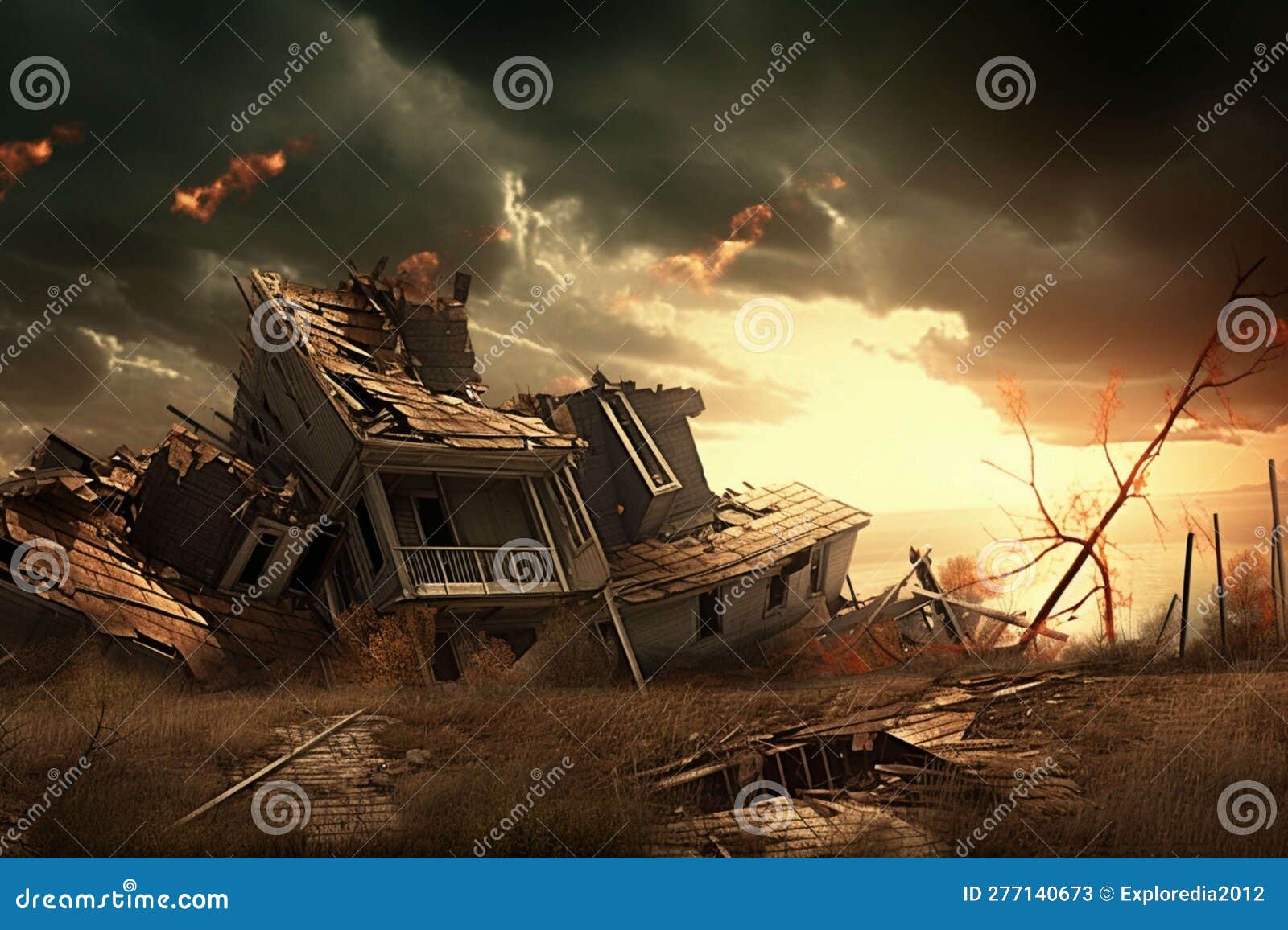 Destroyed House Rubble Housing Market Crash Stock Illustration