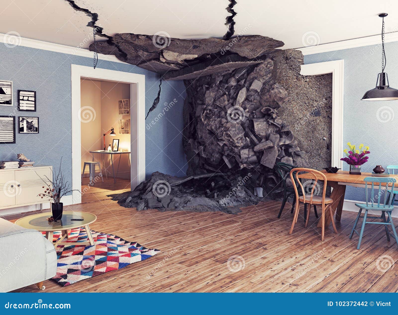 Destroyed interior stock illustration. Illustration of damage 102372442