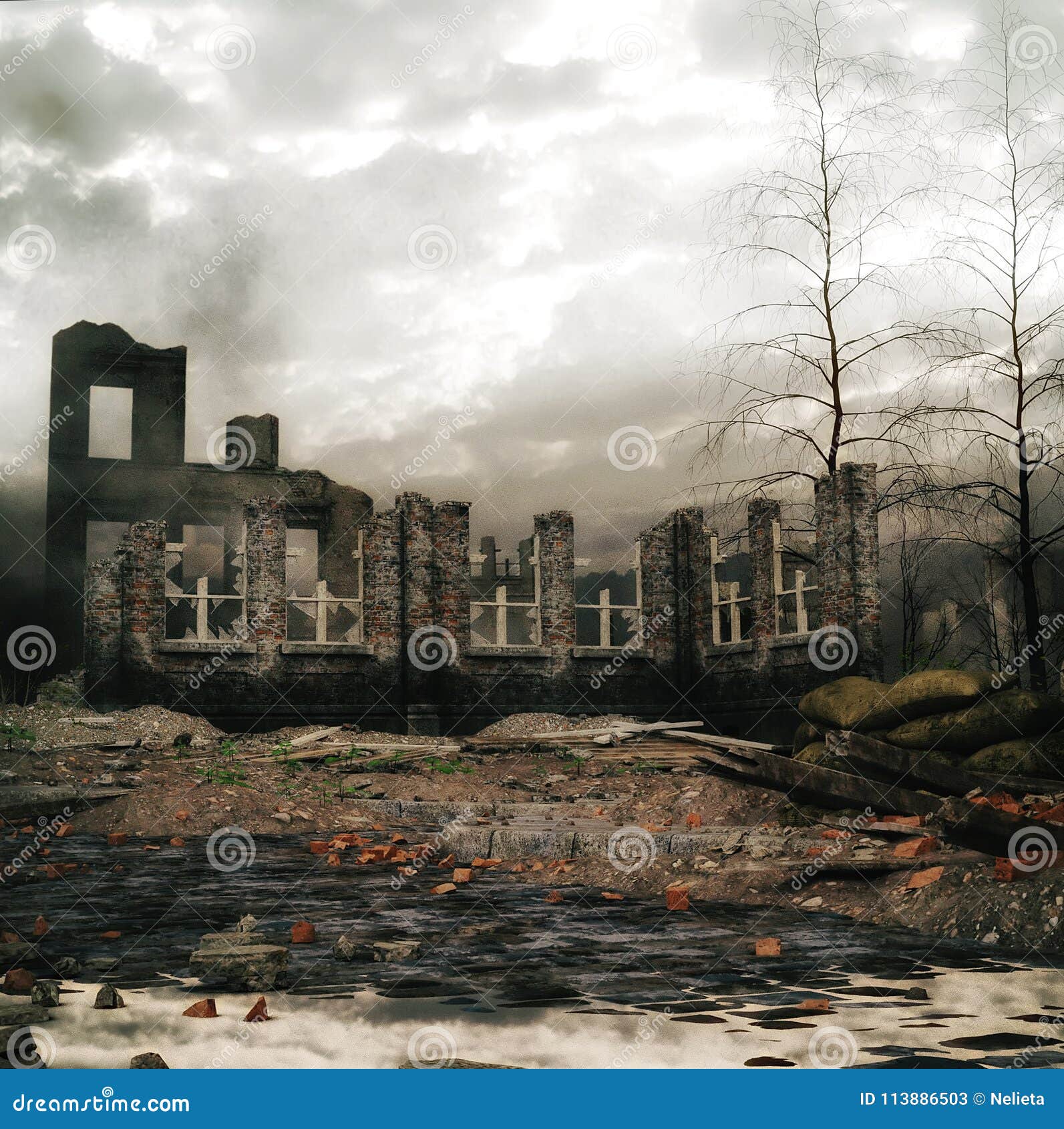 Destroyed War City Background Stock Illustration - Illustration of dead,  destruction: 113886503