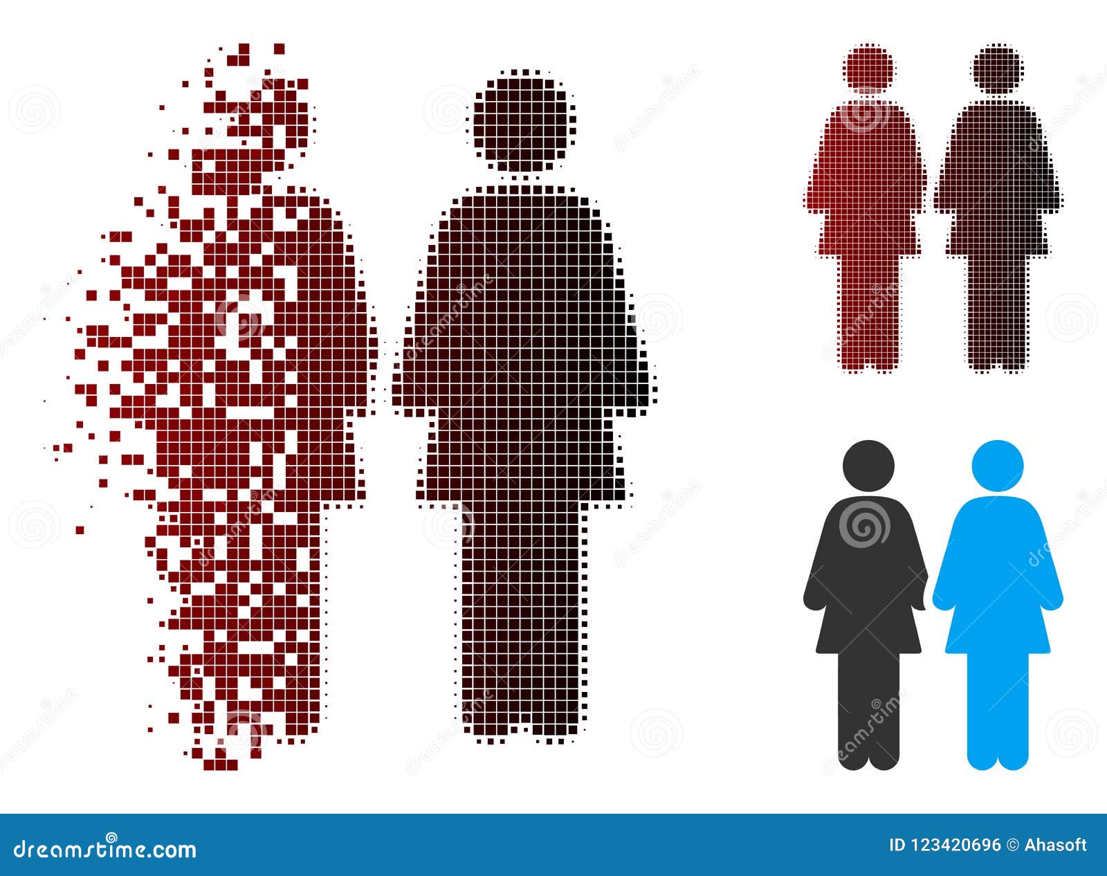 destructed pixel halftone lesbi couple icon