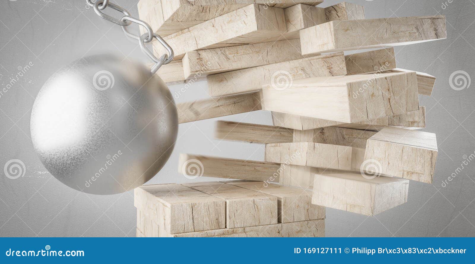 Destruction Concept of Metal Wrecking Ball Smashing Board Game Falling
