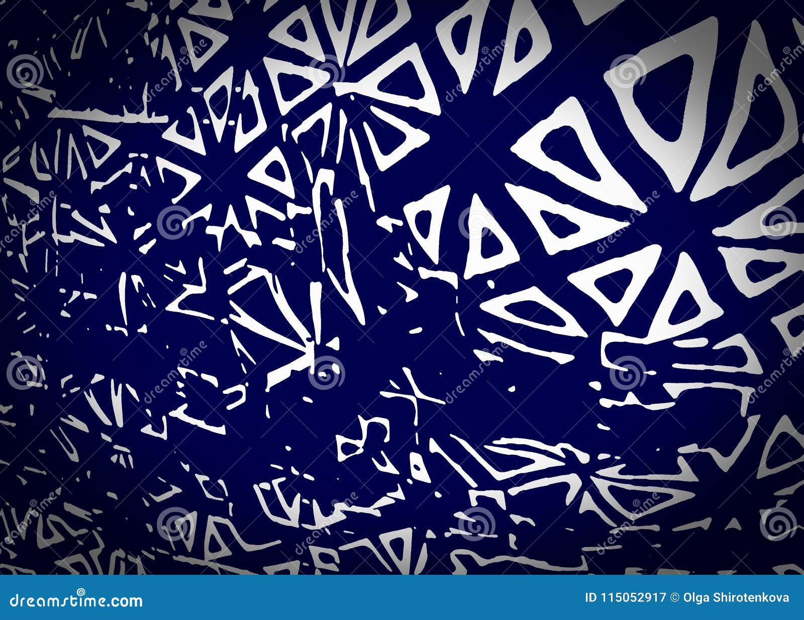 destruction of a lattice with an ornament on small parts. blue background.