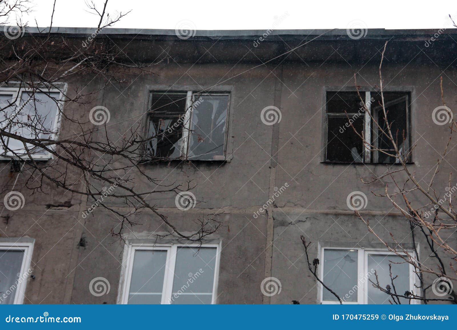 destruction from shelling in the donbas. broken housing
