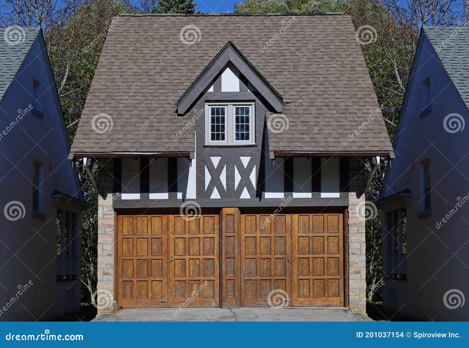 Detached garage with attic stock photo. Image of tudor 201037154