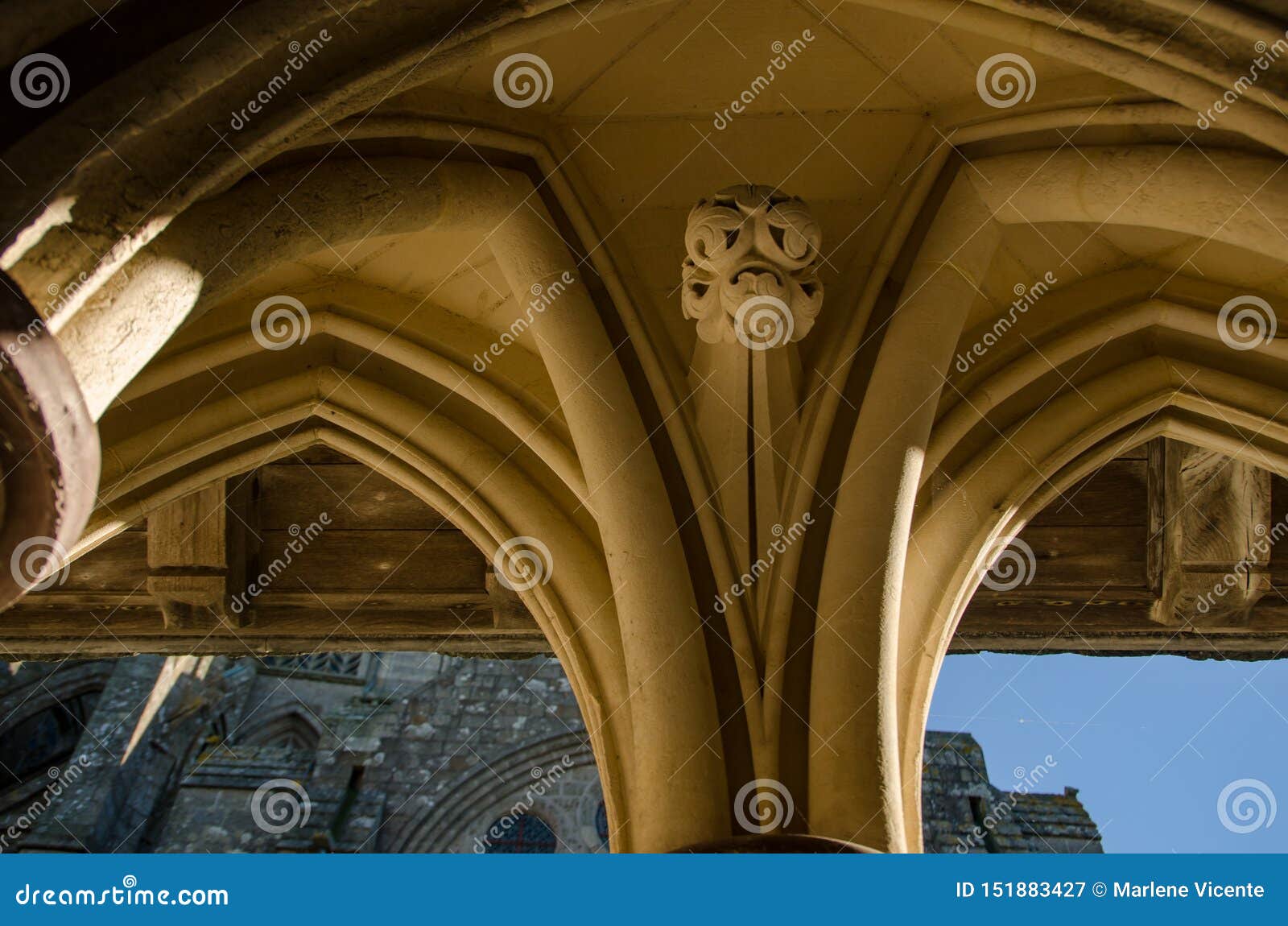 detail of arches in mont saint michel. france