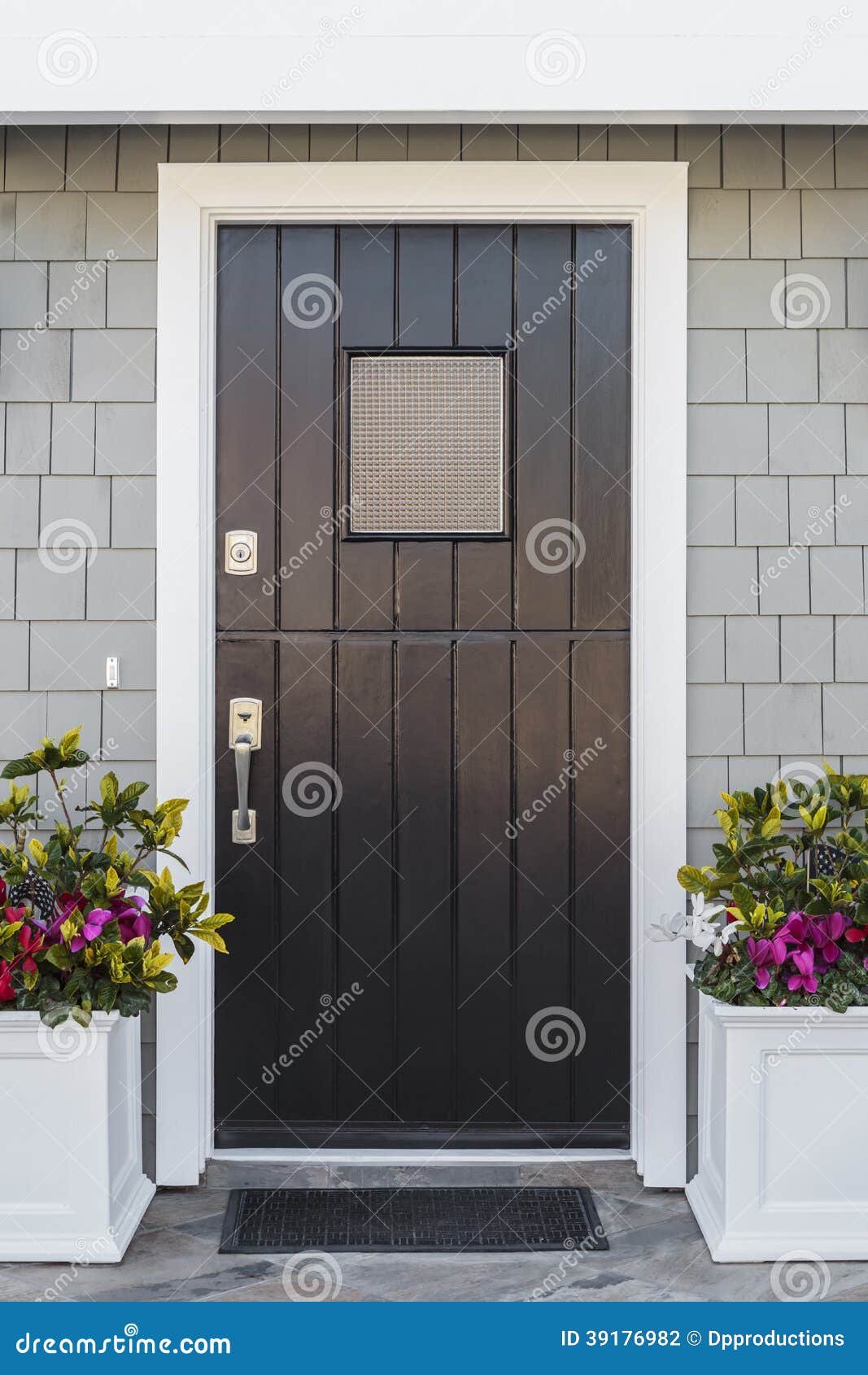 detail of black front door to home