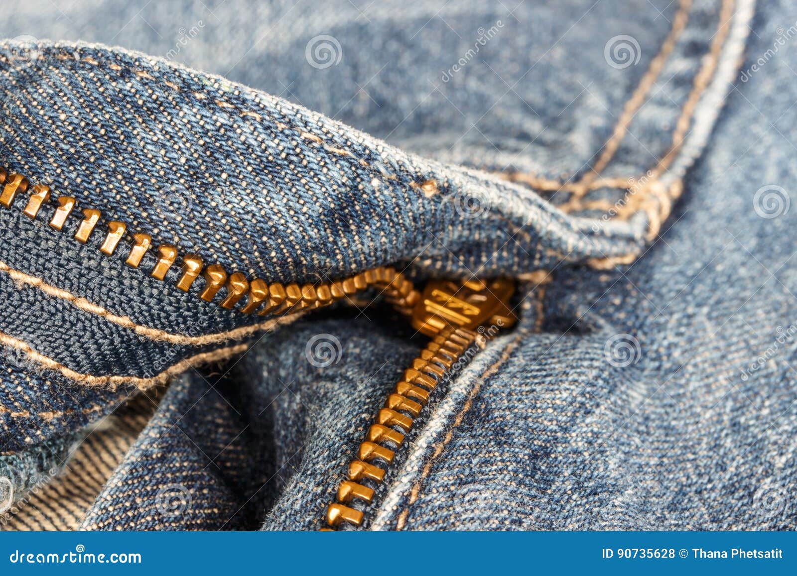Detail of Blue Jeans Zipper Stock Photo - Image of rough, brass: 90735628