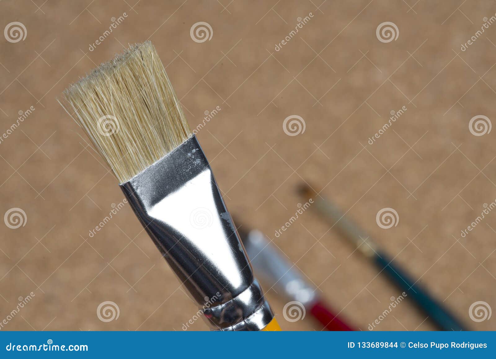Detail of Brush Bristles on Cork Background. Stock Photo Image of