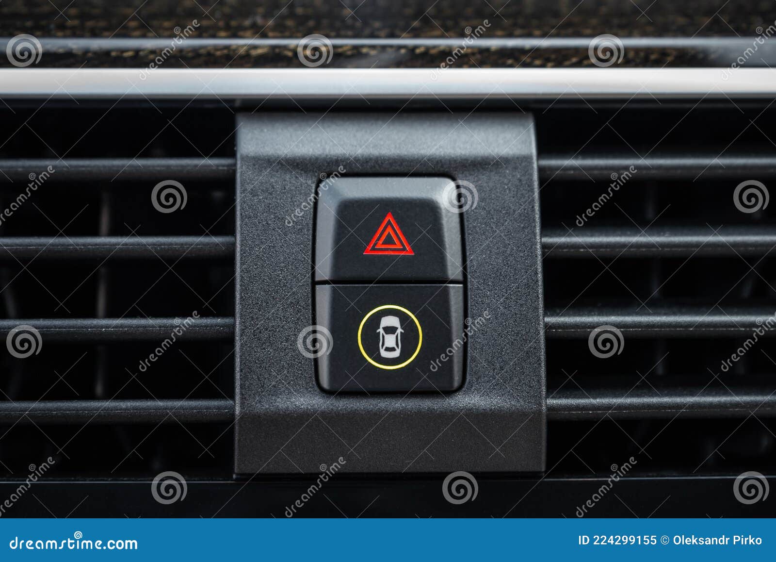 Detail on Car Dashboard, the Emergency Lights Button Inside a Car Close