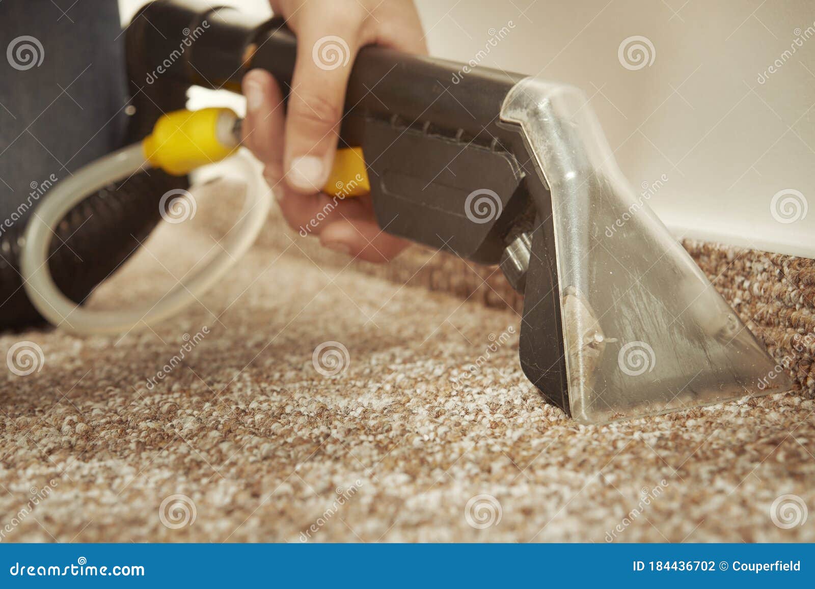 Detail of Cleaning Carpet on Floor with Wet and Dry Vacuum Cleaner