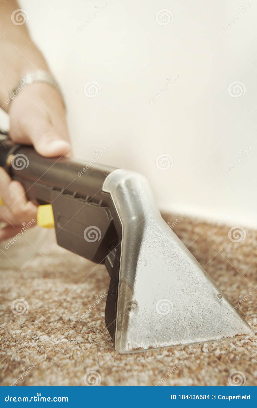 Detail of Cleaning Carpet on Floor with Wet and Dry Vacuum Cleaner