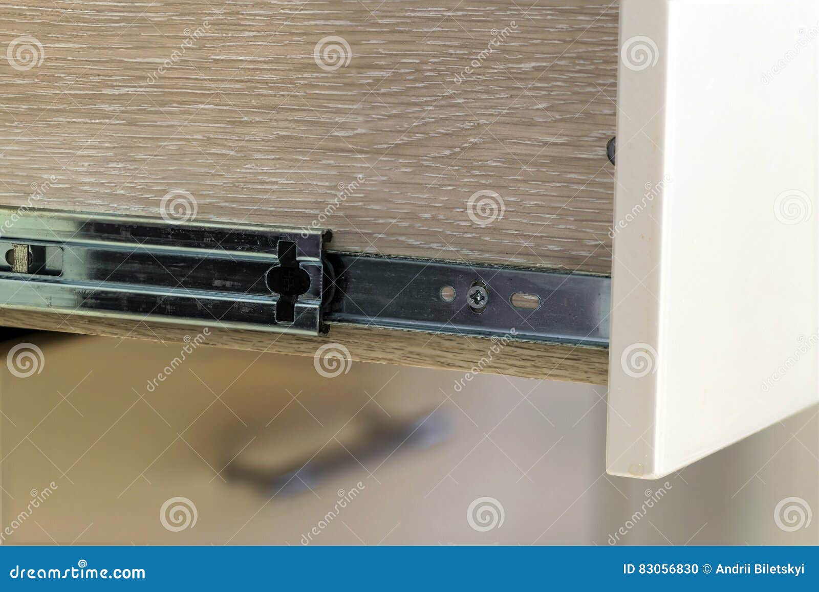 A Detail Close Up Shot of a Laminate Stylish Kitchen Drawer Stock Photo