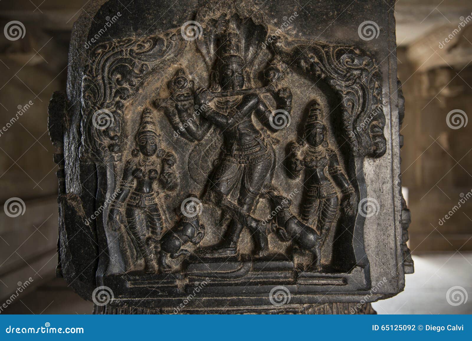 detail of column of hindu temple, hampi, india