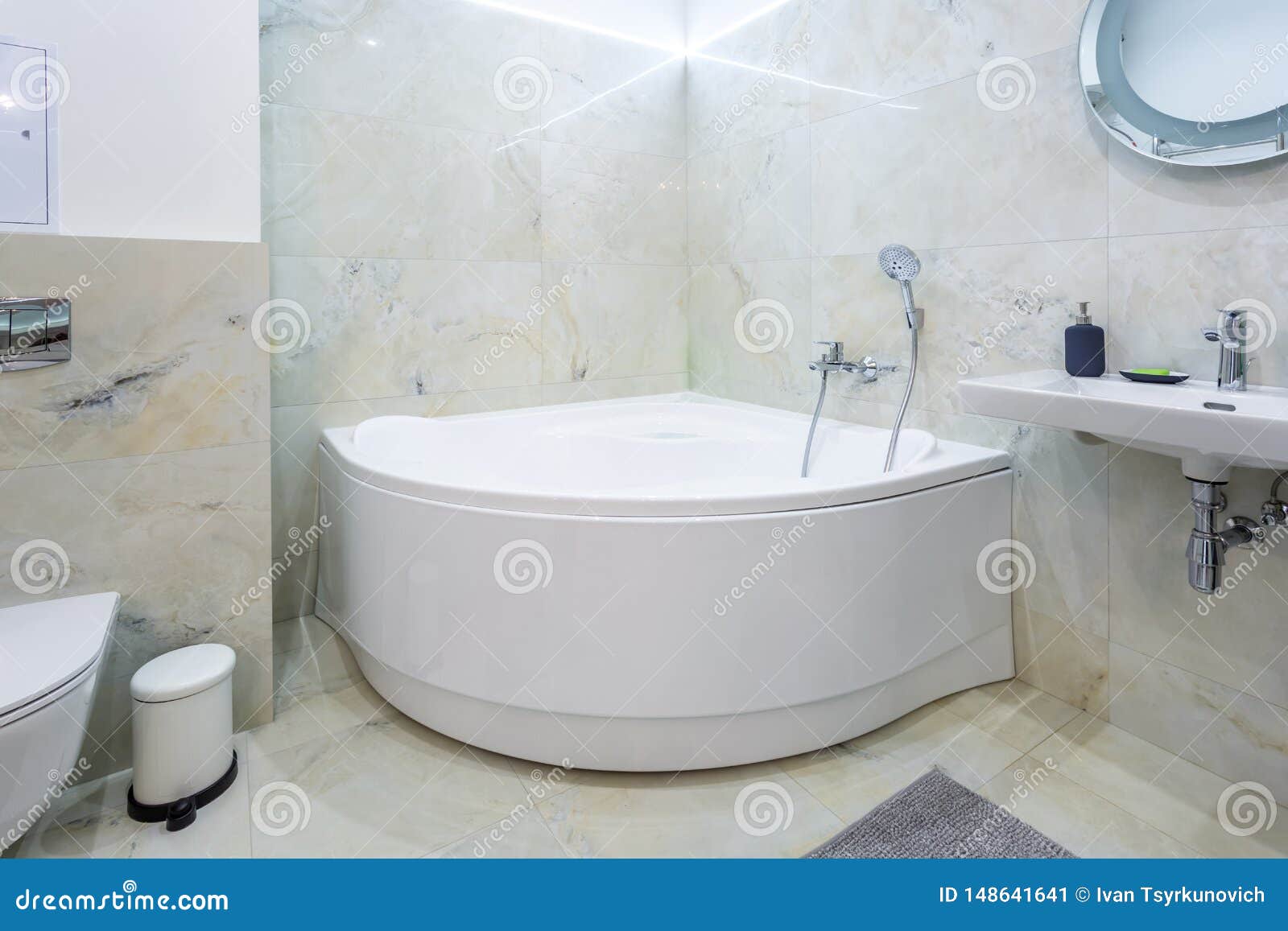 Detail of a Corner Shower Jacuzzi with Wall Mount Shower Attachment Stock Image Image of clean