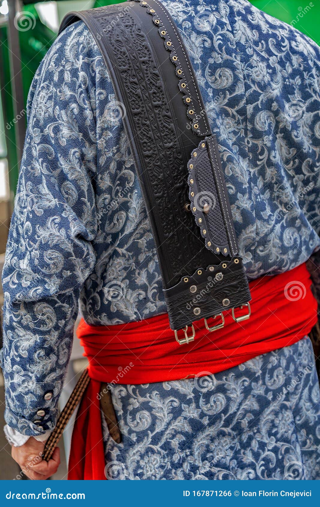 detail of costume of one hungarian medieval soldier
