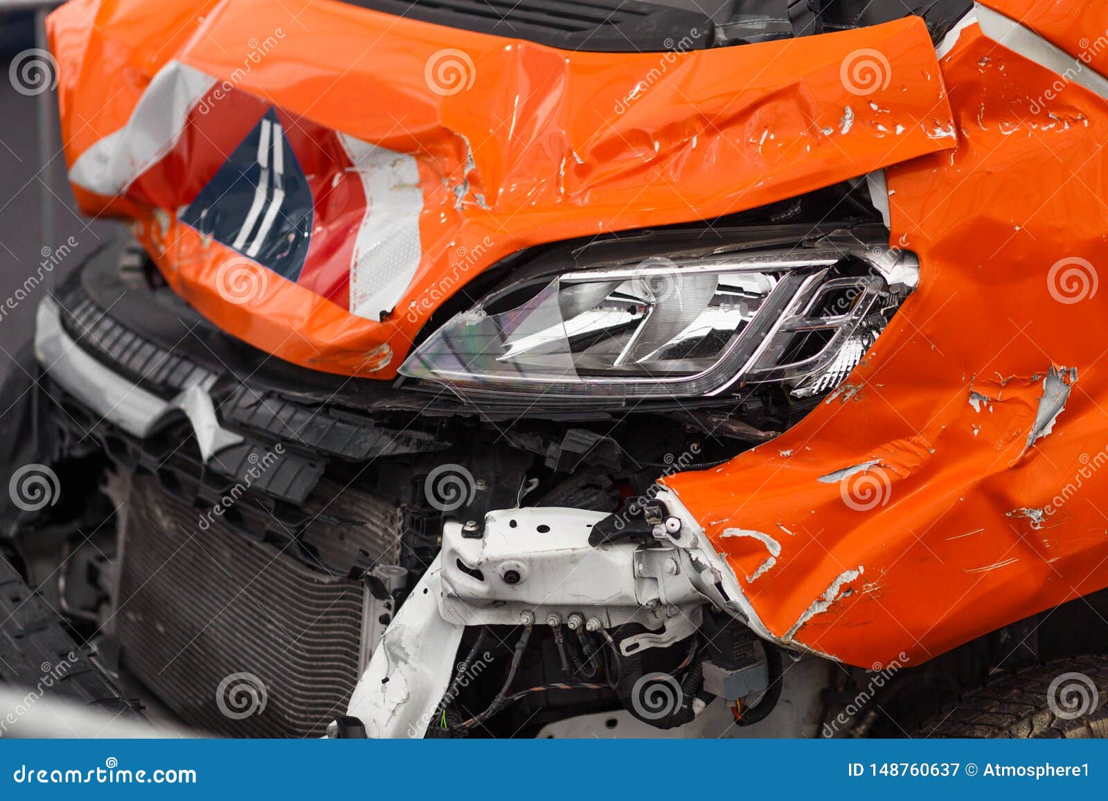 detail of damaged car chasis after dangerous car crash with torn and wringled metal