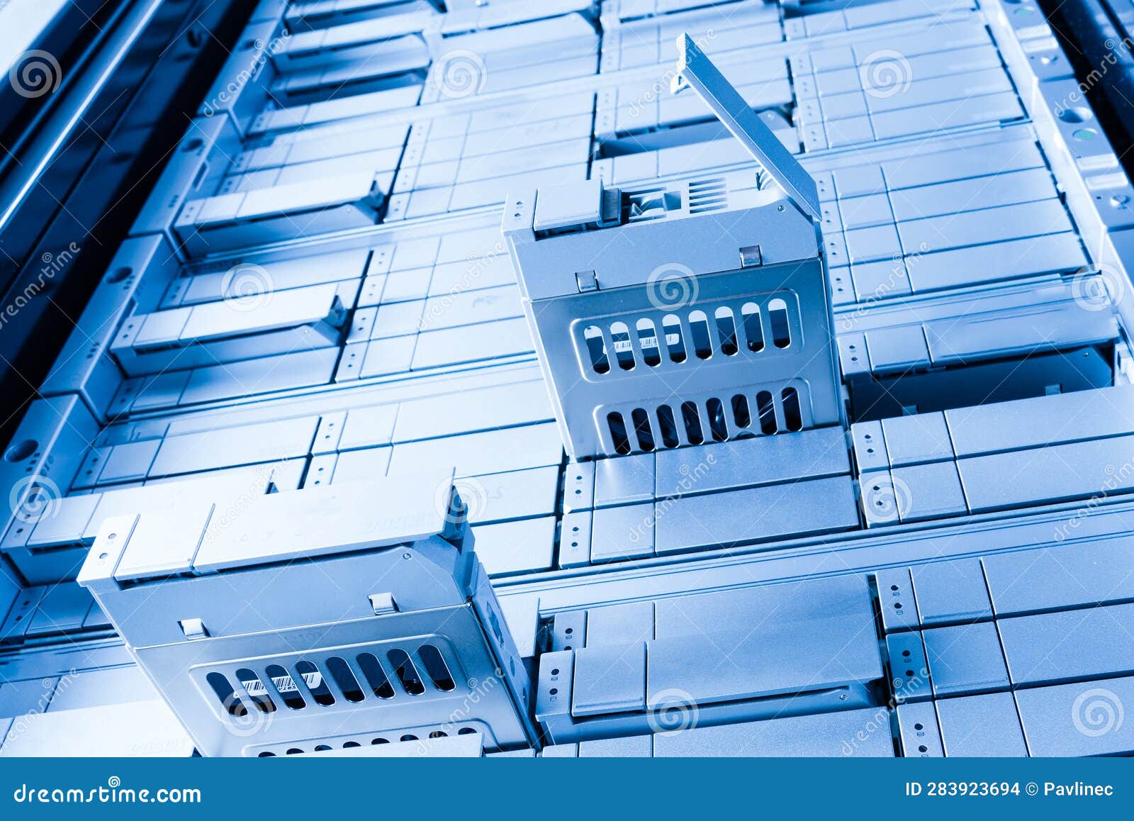 Data Center with Some of Hard Drive Bays Open Stock Photo Image of