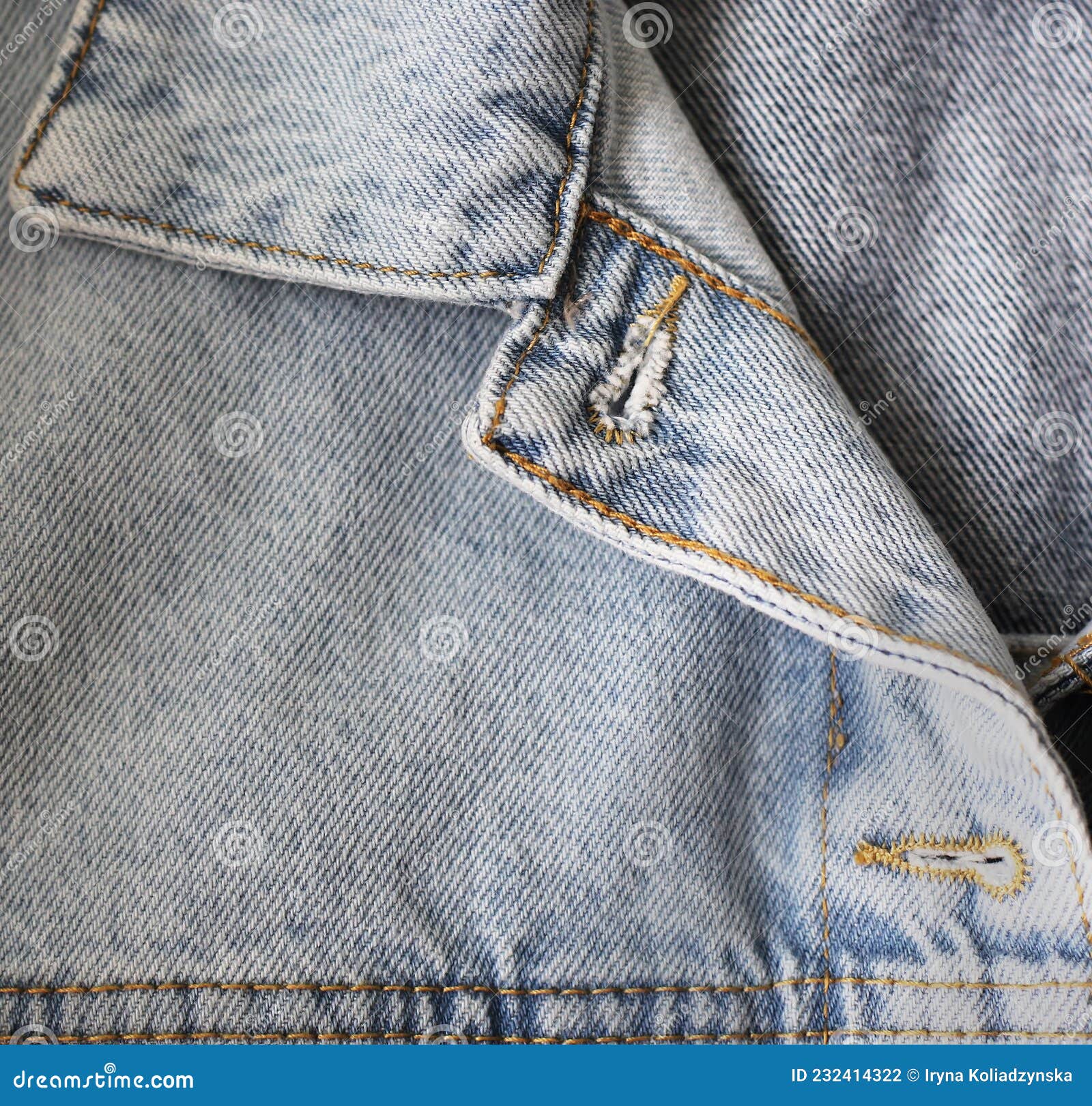 Detail of Denim Clothes As a Texture. Denim Jacket Collar Stock Photo