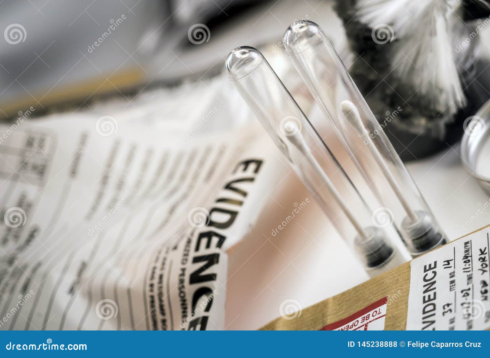 detail of dna sampling tubes in laboratorio forensic equipment