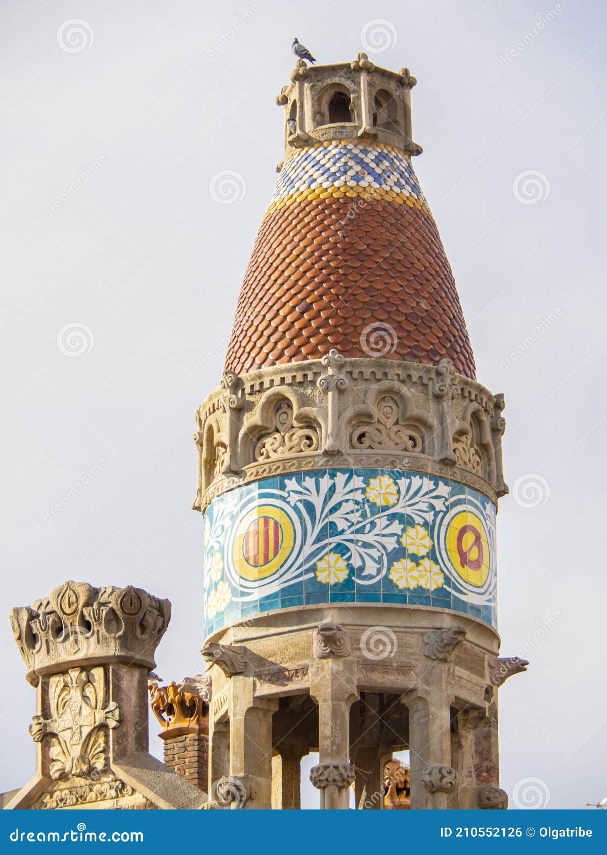 detail of a dome column in sant pau hospital in barcelona, a modernism architecture.