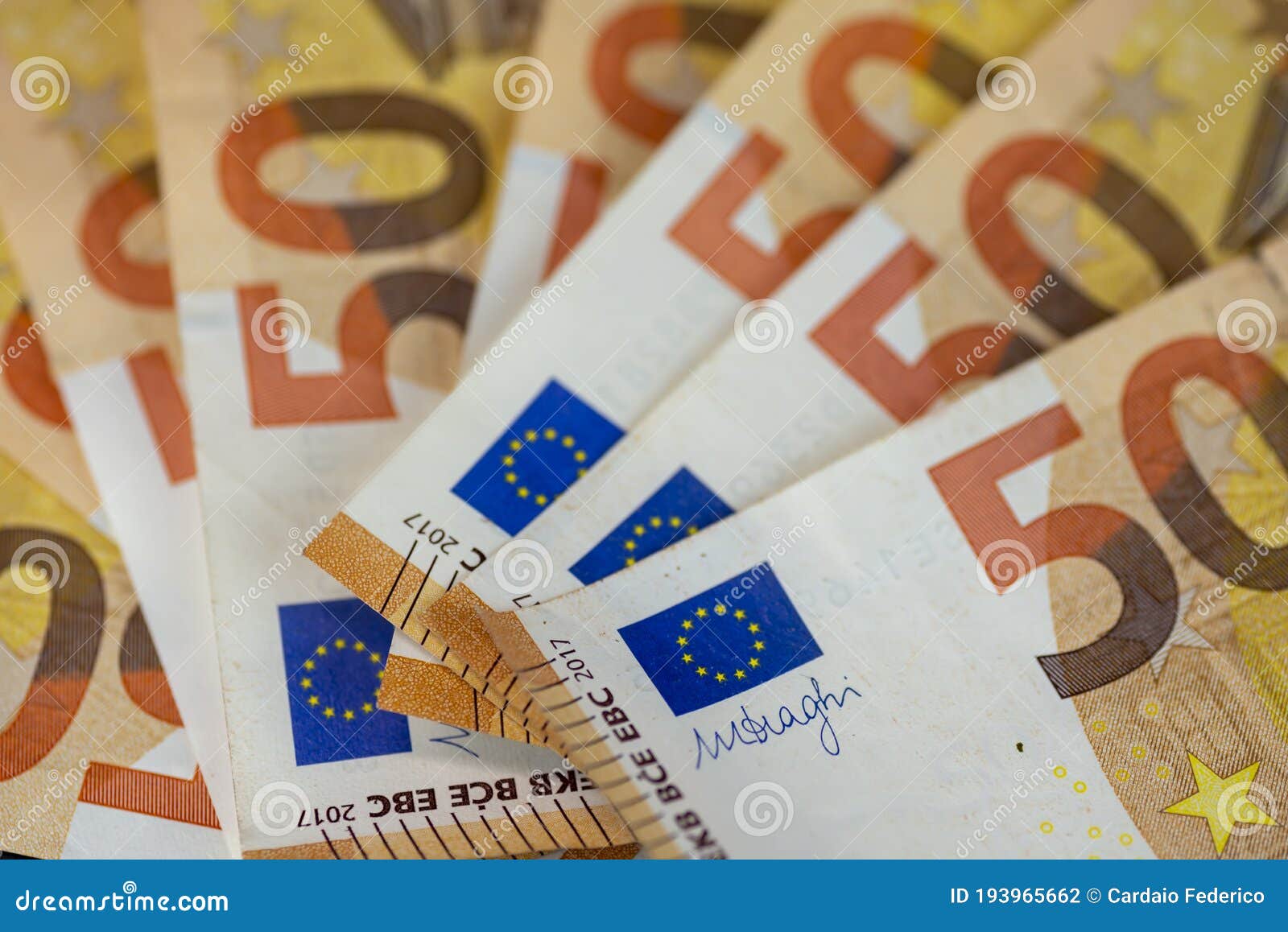 detail of 50 euro banknotes