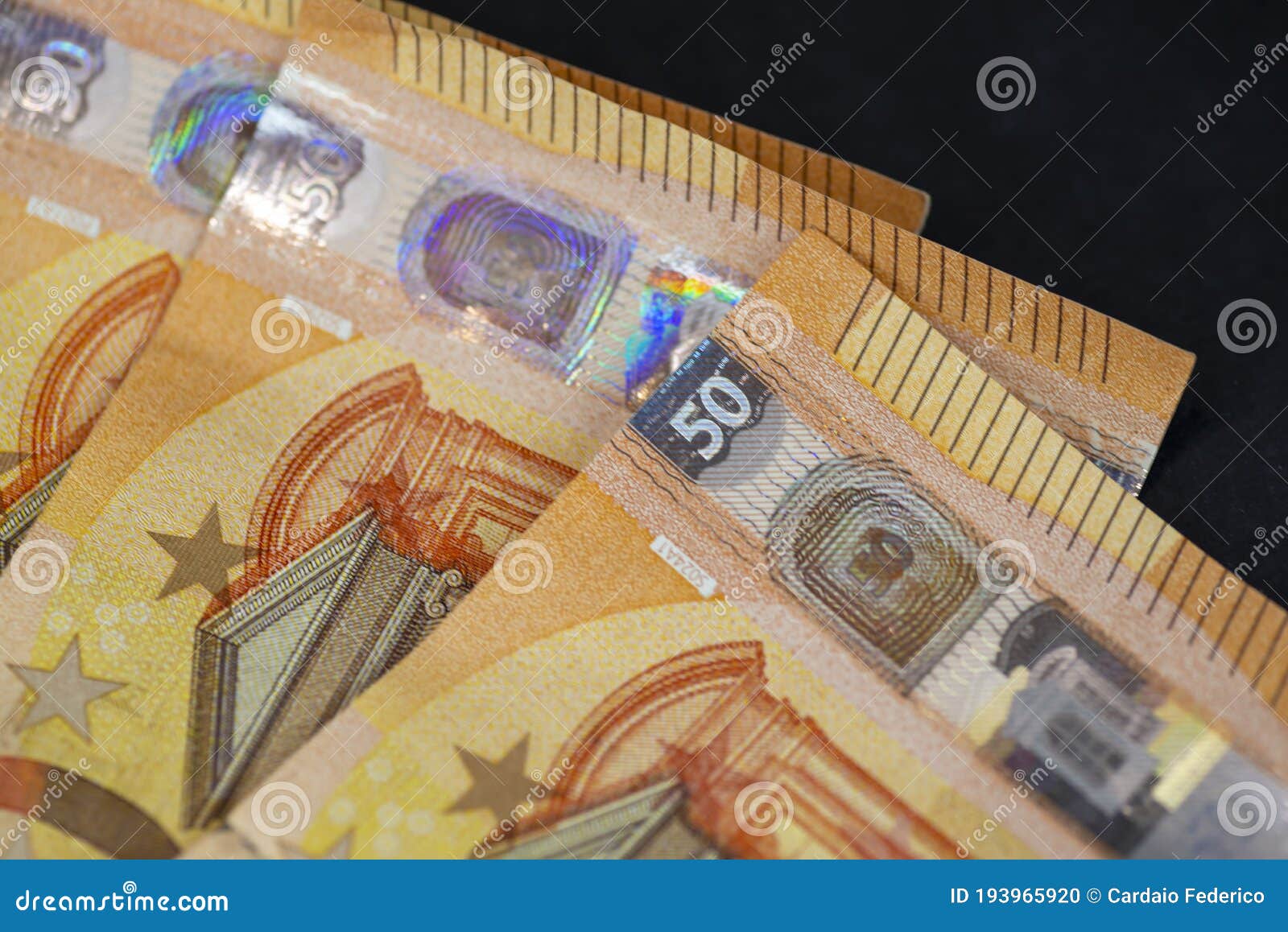detail of 50 euro banknotes