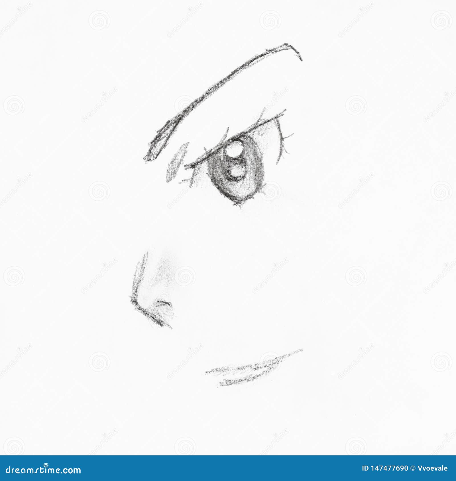 Detail of Female Anime Face with Eye and Nose Stock Illustration -  Illustration of human, young: 147477690