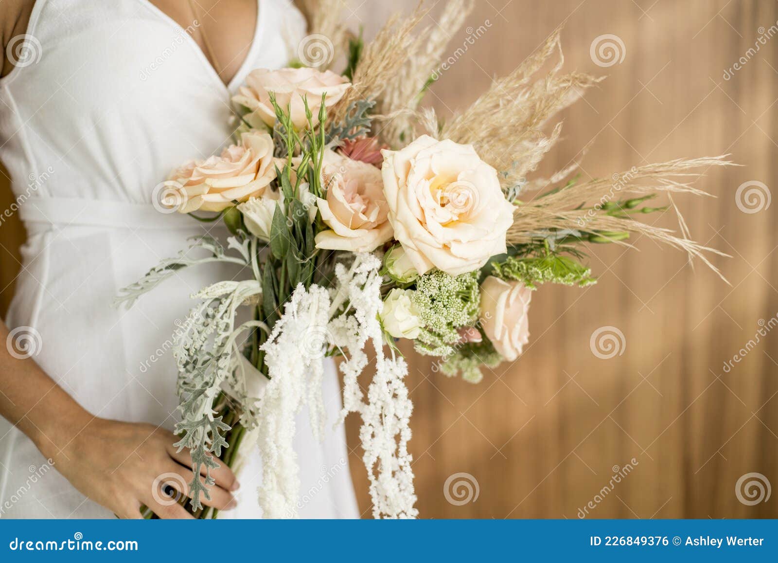 floral details of a wedding bouquet.