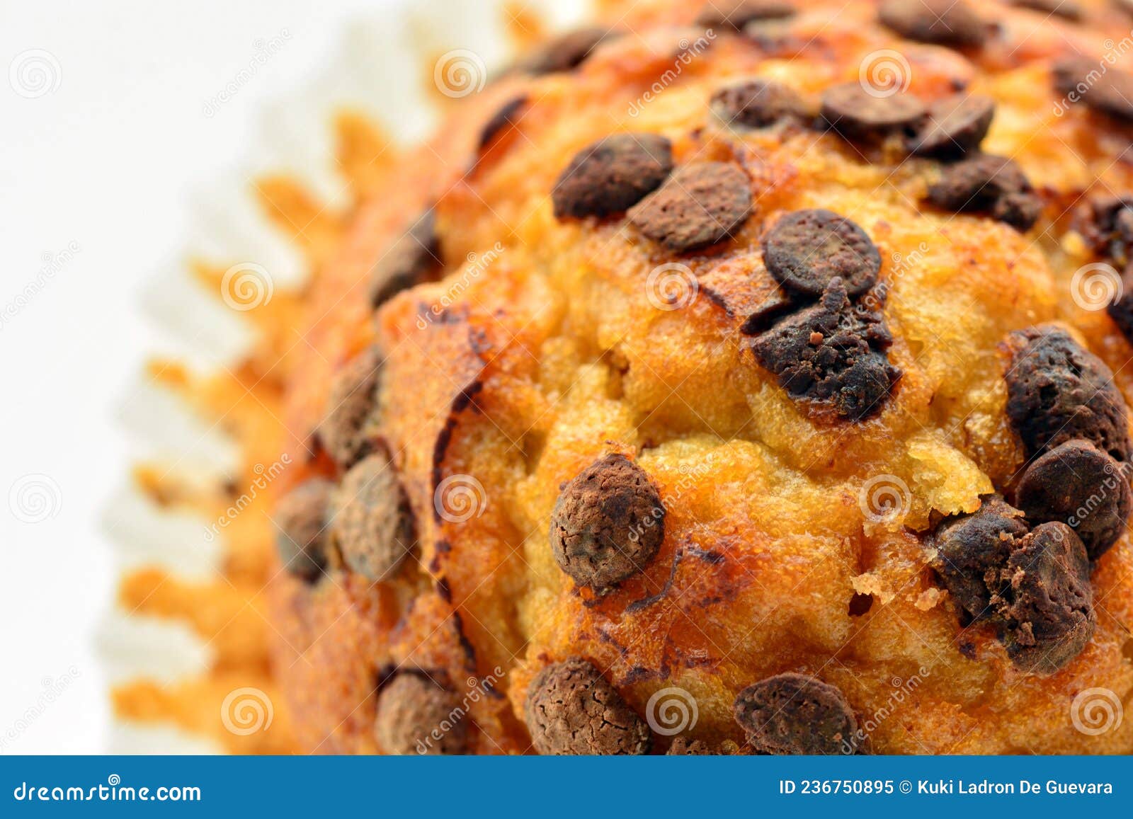 detail of fluffy chocolate chip muffins