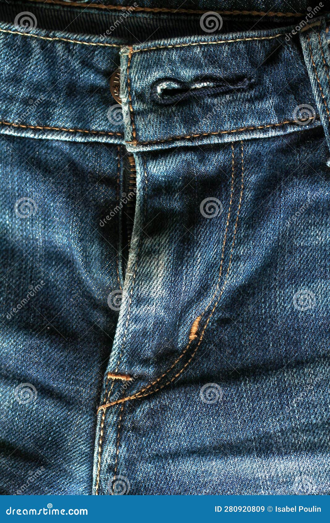 Detail of a Front of a Blue Used Jeans Stock Image Image of cotton