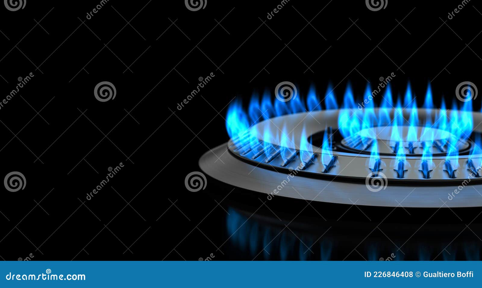 Detail Gas Stove with Flame on a Black Background Stock Illustration