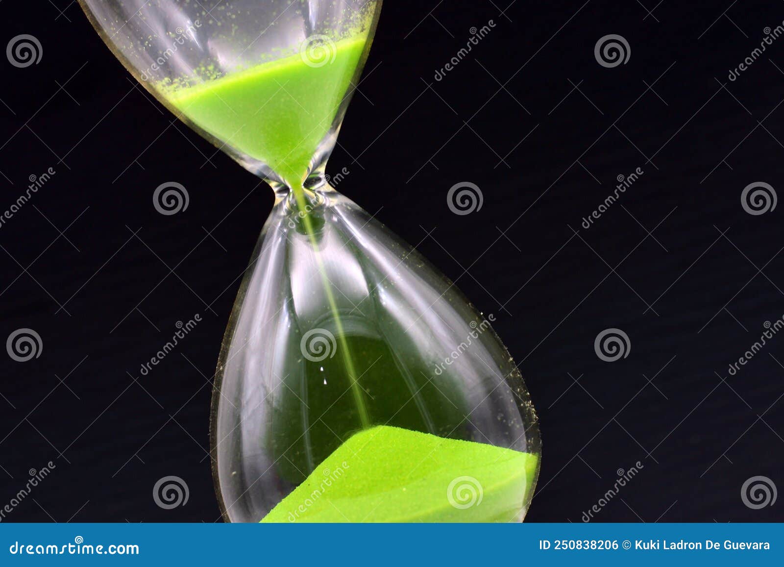 detail of a green hourglass telling the time