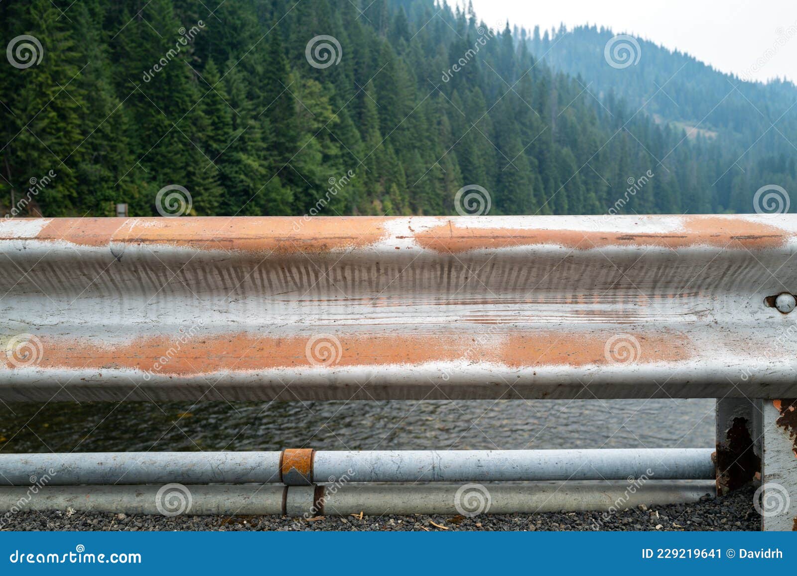 detail of the guardrail and conduits on a bridge over the selway river near lowell, idaho, usa