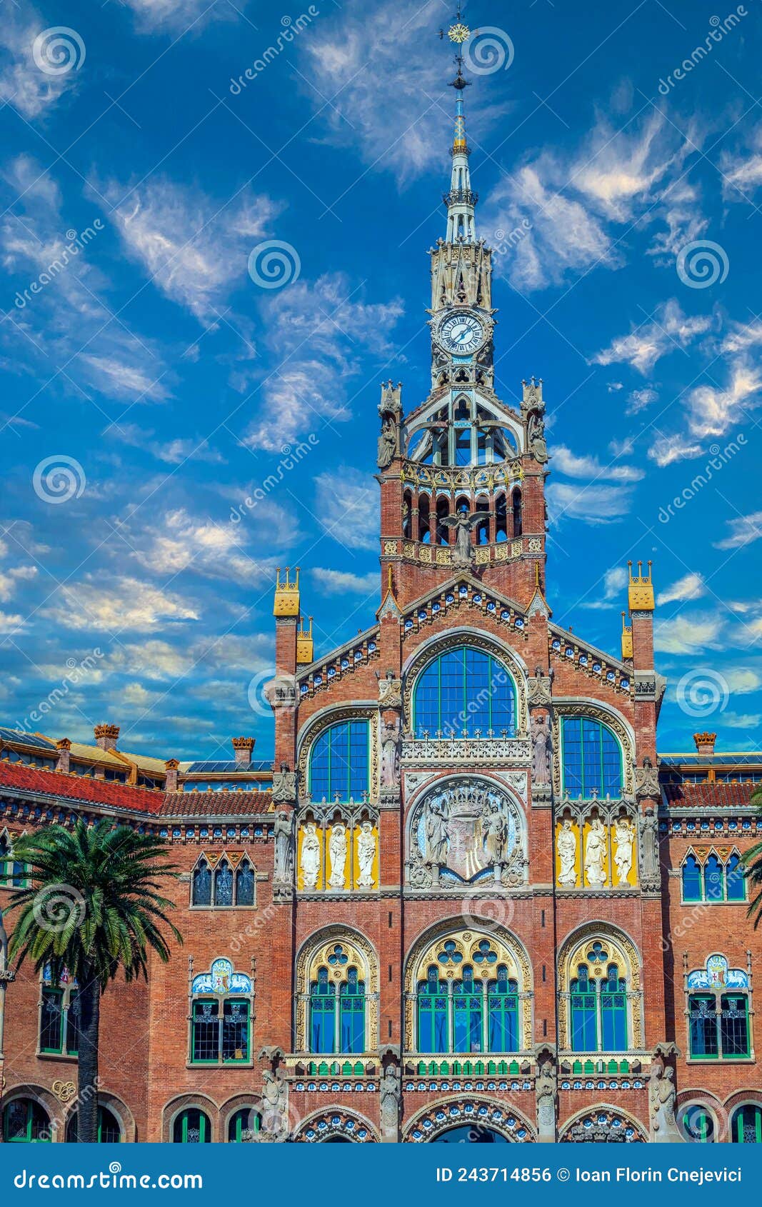 detail of the hospital de la santa creu i sant pau in barcelona, catalonia, spain