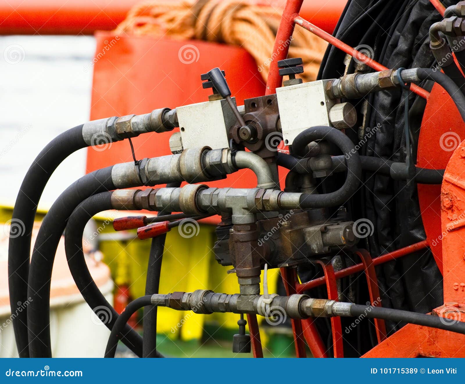 Detail of hydraulic pipe stock image. Image of gauge 101715389