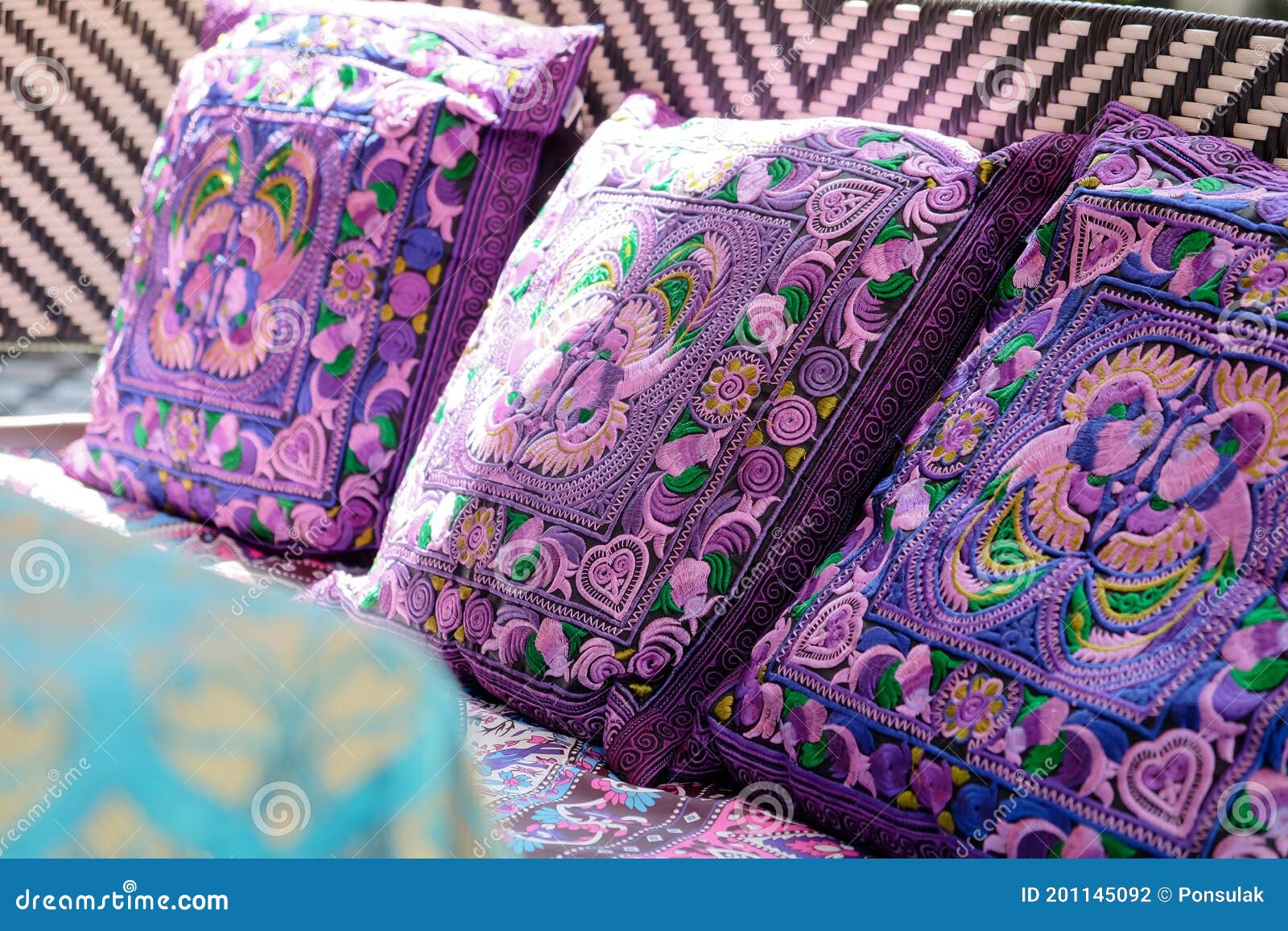 Colorful Traditional Pattern Pillows Stock Photo Image of design
