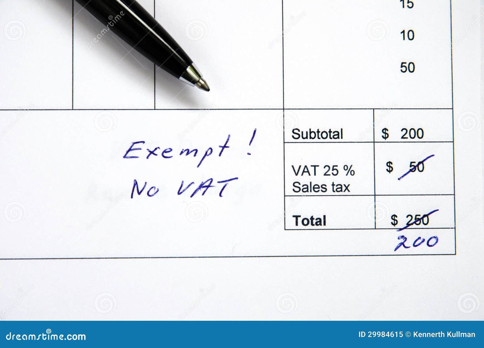 incorrect invoice, vat exempt