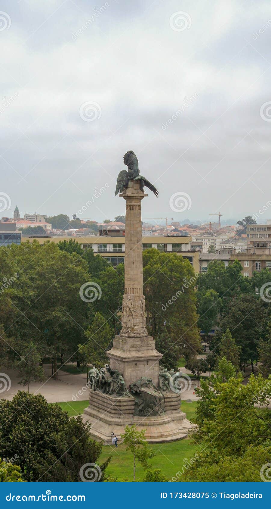 the lion and the eagle on the boavista roundabout, porto, portugal