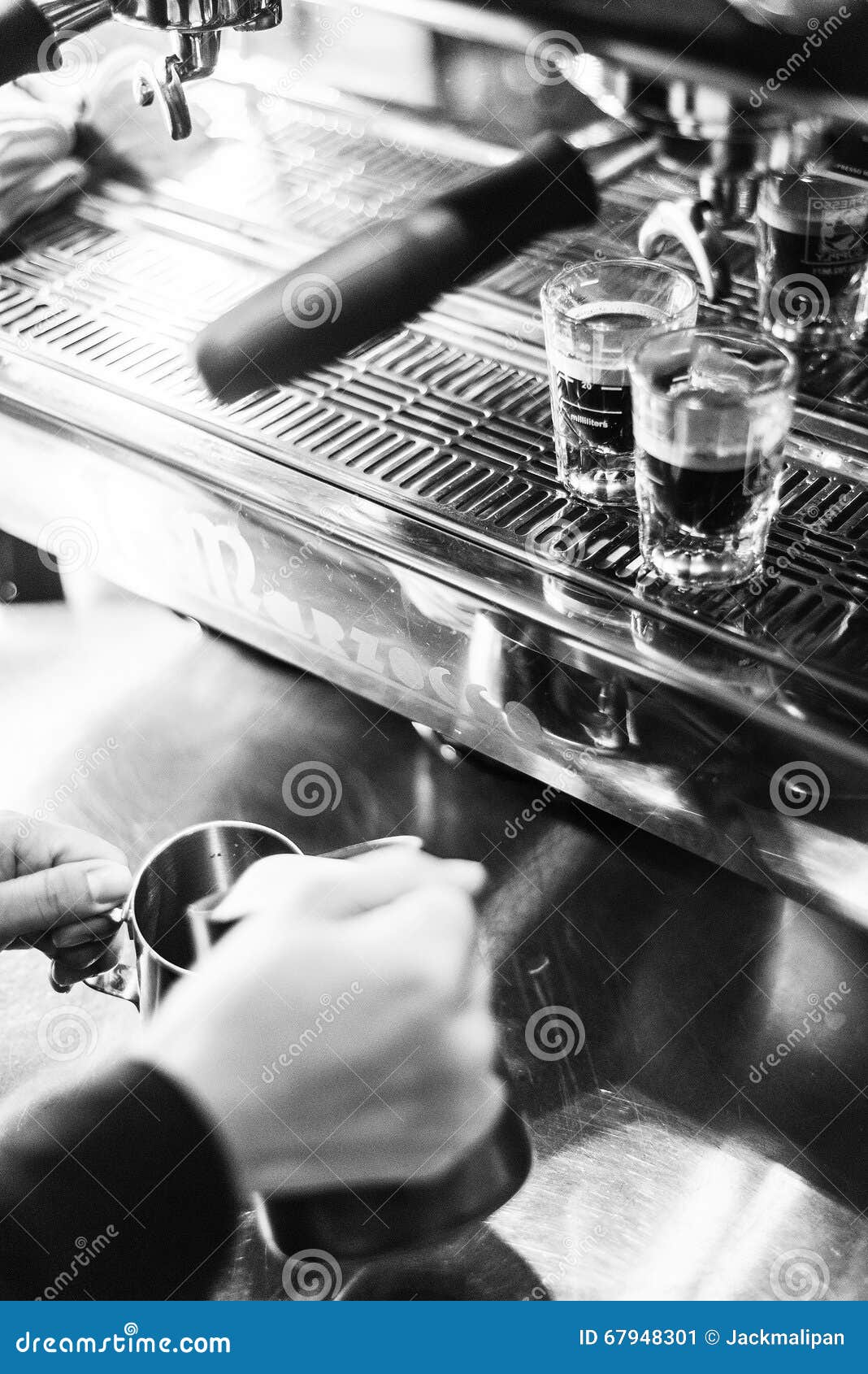 Detail of Making Espresso Coffee with Machine Bw Stock Image Image of