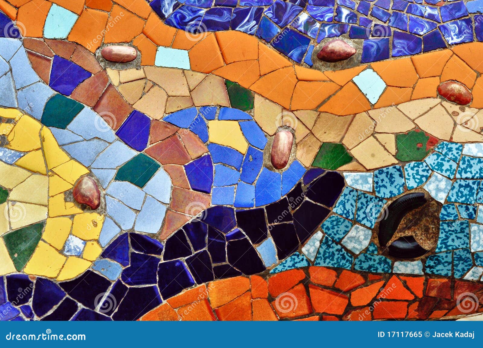 detail of mosaic in guell park in barcelona