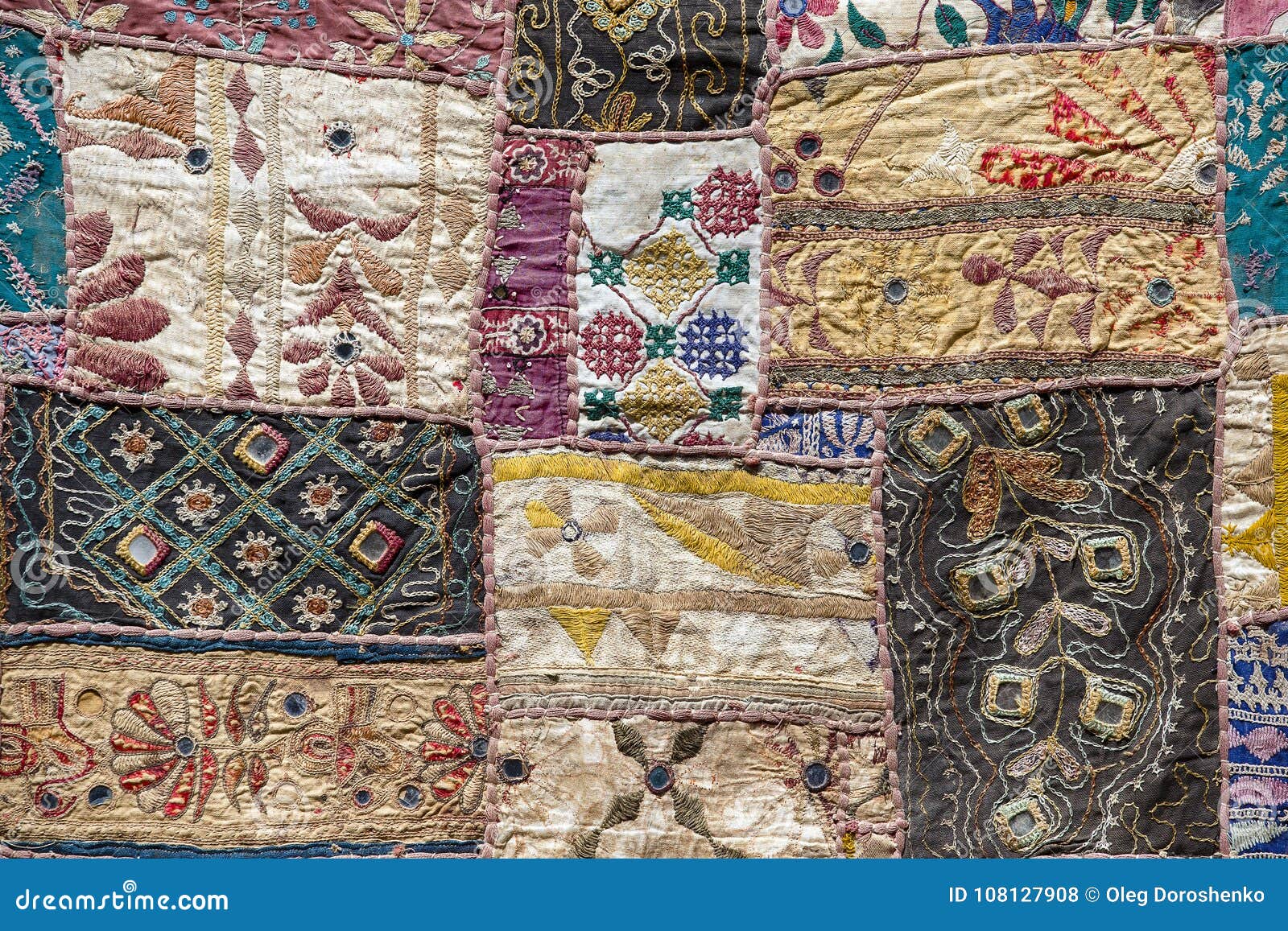 Detail of a Old Patchwork Carpet Stock Photo Image of india, hand