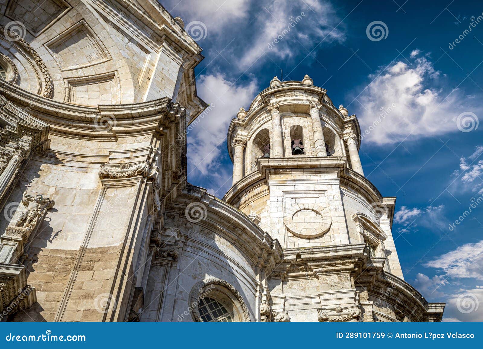 detail of one of the towers of the cathedral of cÃ¡diz, andalusia, spain,