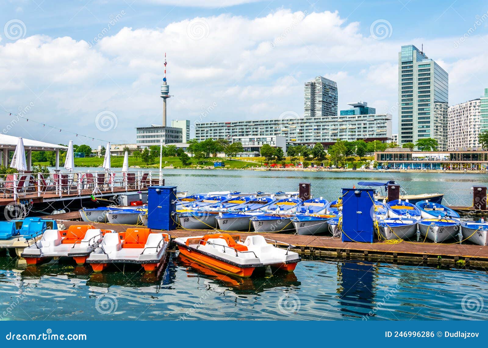 Detail of Paddle Boats in Front of the VIC Complex in Vienna, Austria