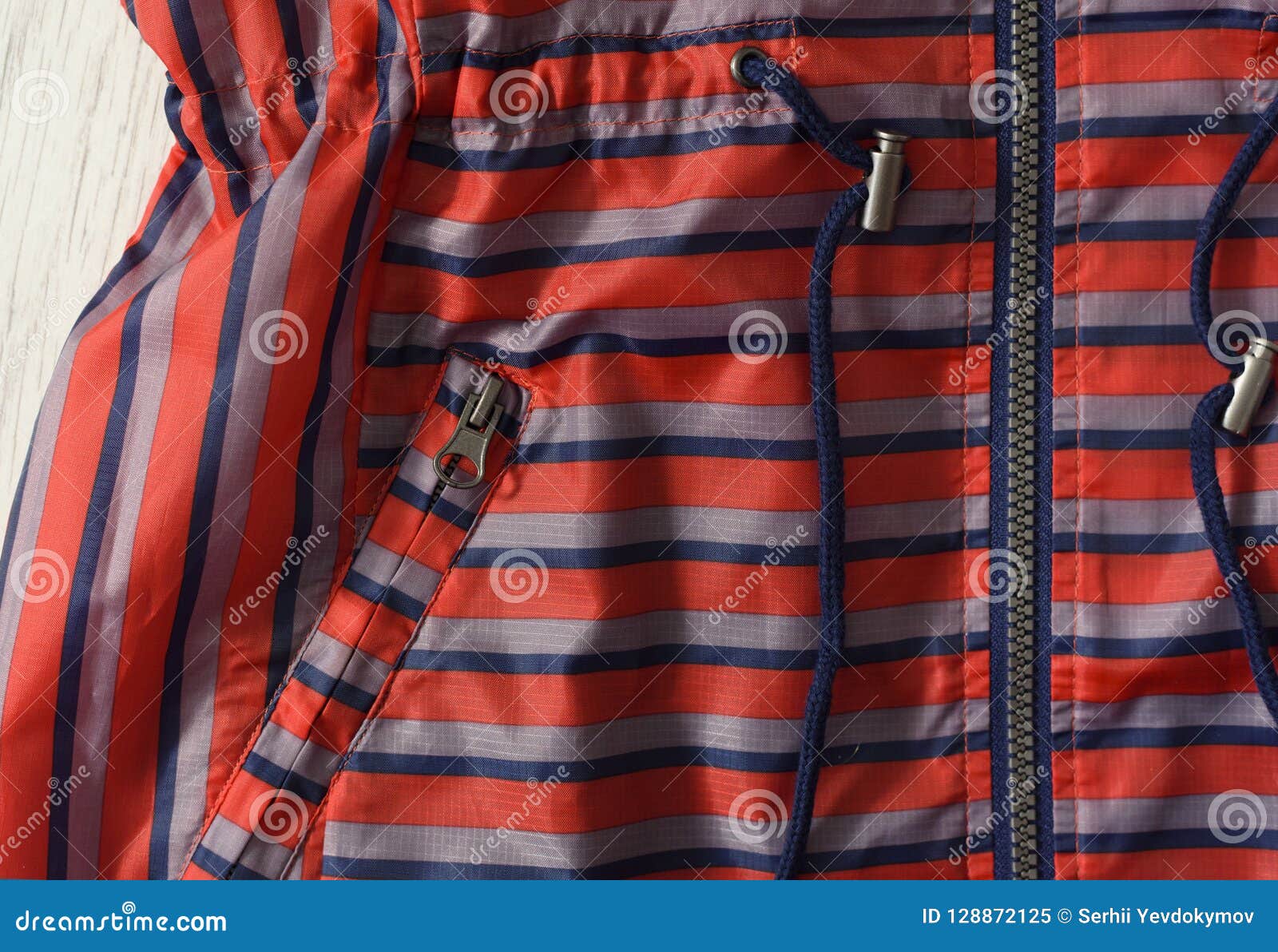 Detail of a Red and Blue Raincoat. Close-up Stock Image - Image of ...