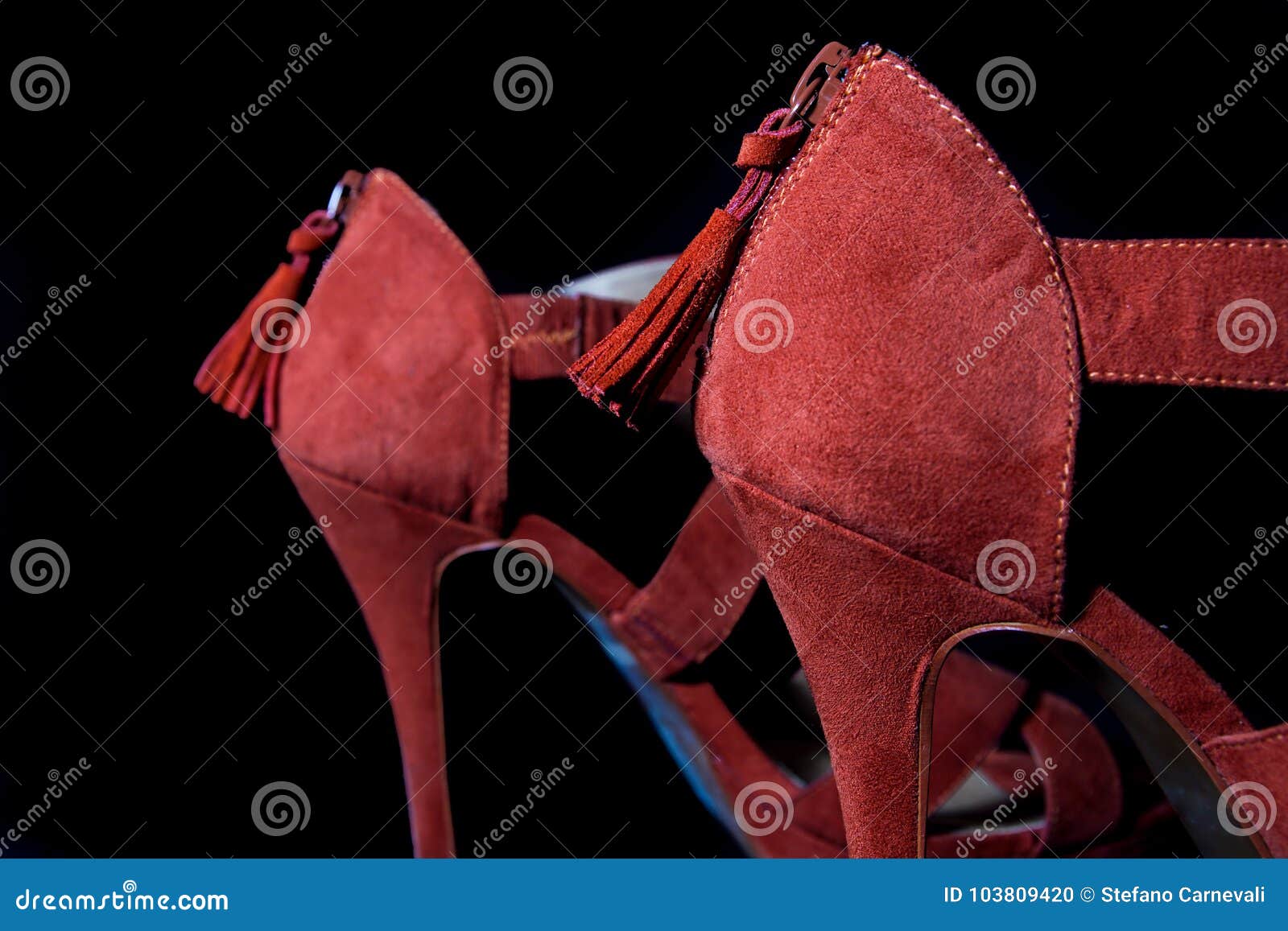 Detail at Red Female High Heels Shoes on a Black Background Stock Photo ...