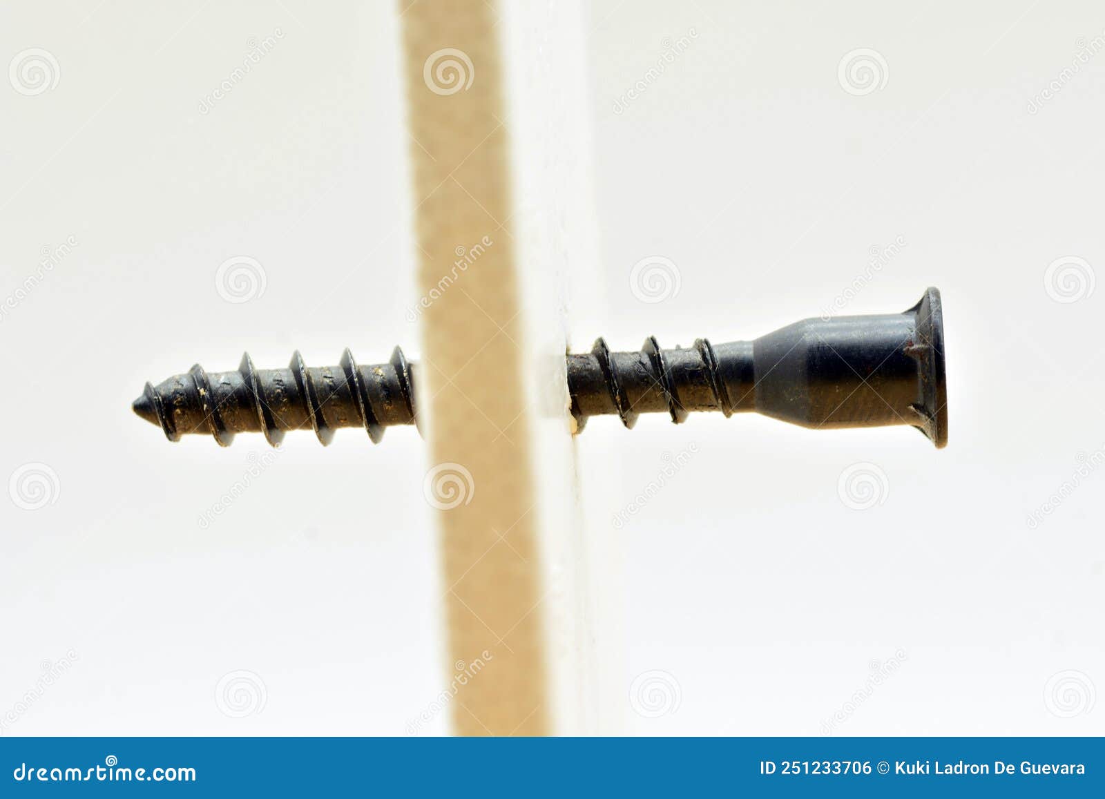 detail of a screw going through a wall